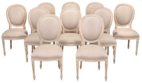 Set of Ten Louis XVI Style Upholstered Side Chairs