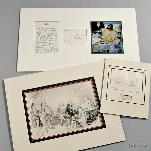 Artists and Illustrators, Signed Correspondence and Sketches, Three Pieces.