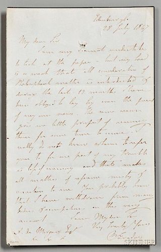 Faraday, Michael (1791-1867) Autograph Letter Signed, Edinburgh, 28 July 1847 [or 1867].