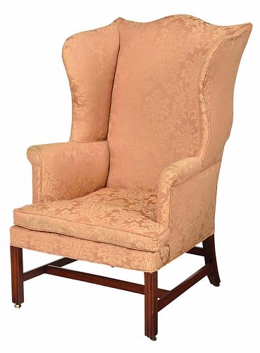 American Chippendale Damask Upholstered Easy Chair