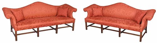 Pair Newport Chippendale Style Camel Back Sofas