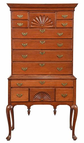 Connecticut Queen Anne Shell Carved Cherry High Chest