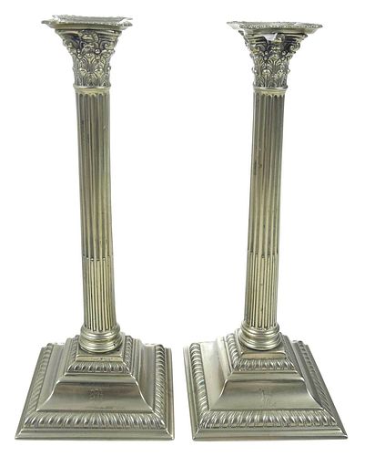 Pair of Georgian Column Form Paktong Candlesticks