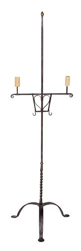 Wrought Iron and Brass Adjustable Candlestand