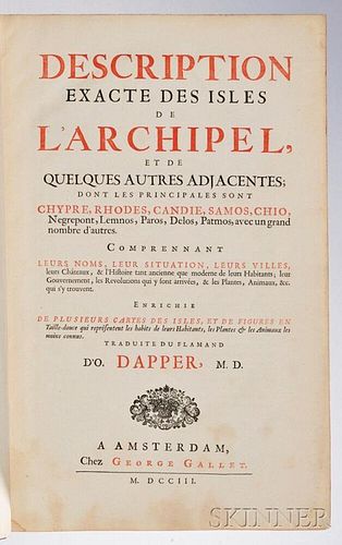 Dapper, Olfert (1636-1689) Description Exacte des Isles de L'Archipel et de Quelques Autres Adjacentes; dont les Principales sont Chyp