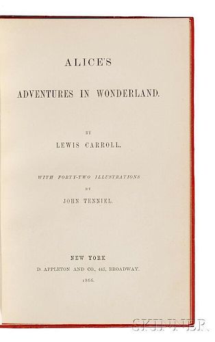 Dodgson, Charles Lutwidge [aka] Lewis Carroll (1832-1898) Alice's Adventures in Wonderland,   First American Edition.