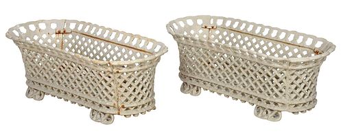 Pair Cast Iron Basket Form Planters