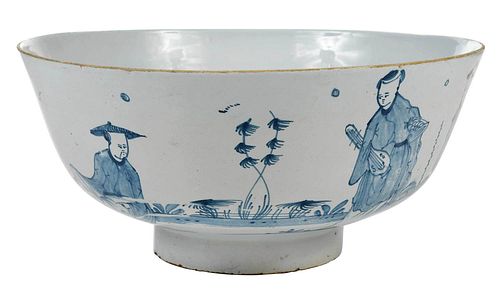 English Delftware Blue and White Punch Bowl