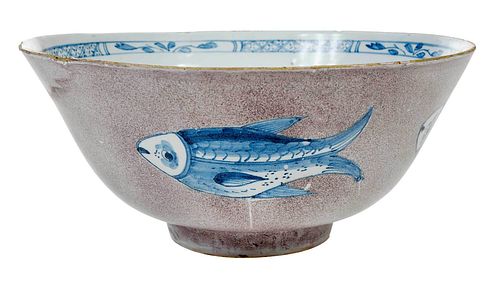 English Delftware Manganese 'Fish' Punch Bowl