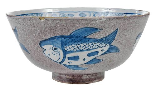 English Delftware Manganese 'Fish' Punch Bowl