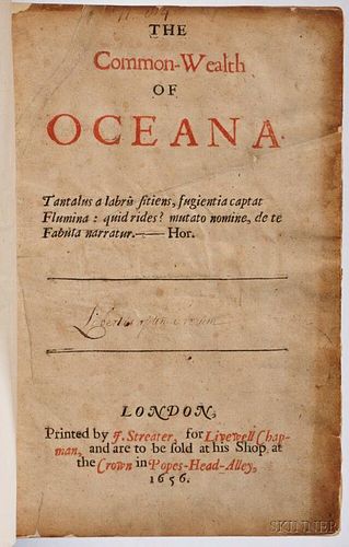Harrington, James (1611-1677) The Common-Wealth of Oceana.