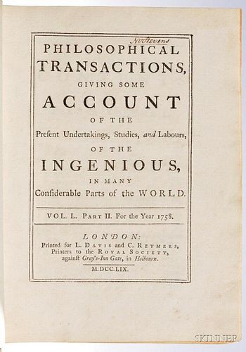 Royal Society. Philosophical Transactions Giving Some Account of the Present Undertakings, Studies, and Labours, of the Ingenious, in M