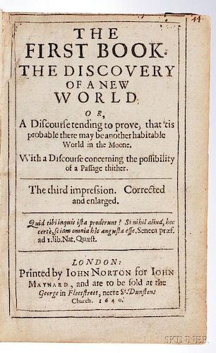Wilkins, John (1614-1672) The First Book. The Discovery of a New World.