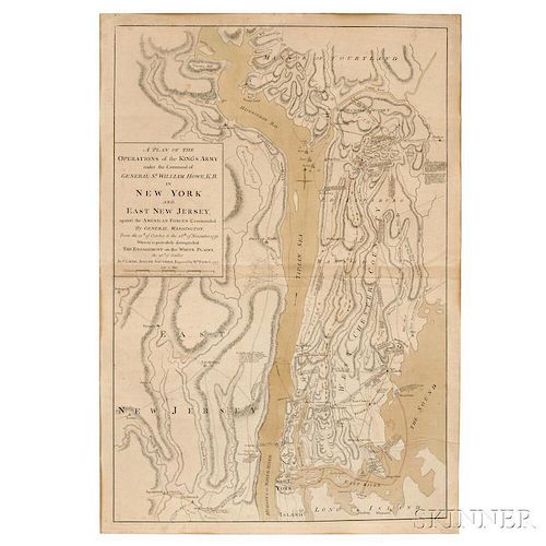 Revolutionary War Map, New York and New Jersey. William Faden (1750-1836) and Claude Joseph Sauthier (1736-1802) A Plan of the Operatio