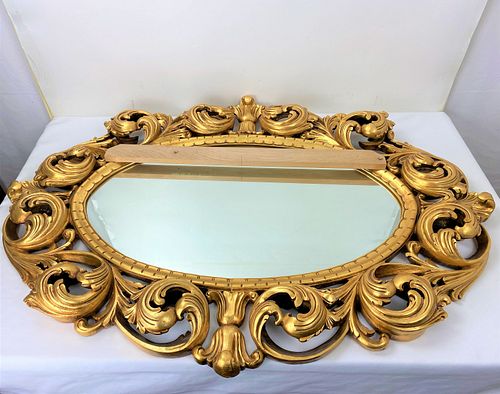  Gold Color Wood Framed Ellipse Shape Mirror
