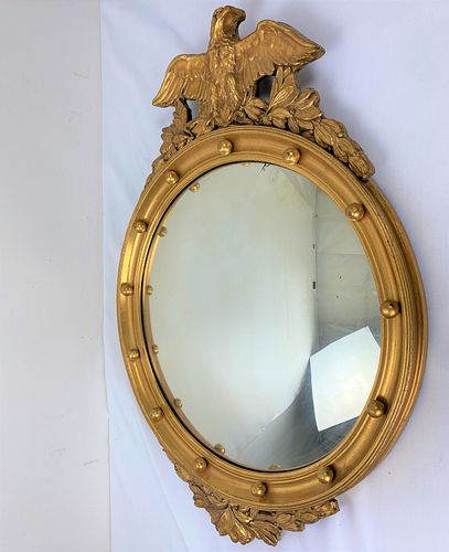Gold Color Carved Eagle Wood Framed Ellipse  Mirror