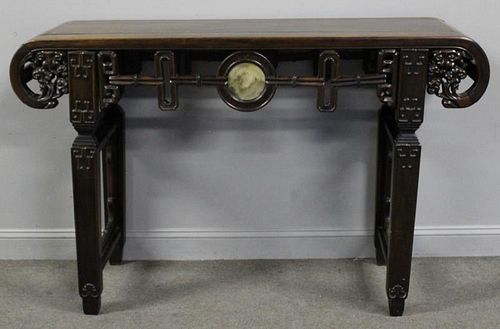Chinese Carved Hardwood Altar Table with Marble