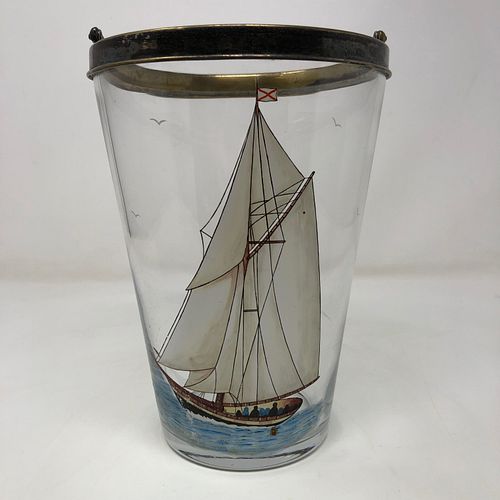 Kogge Sailboat Etched Glass Ice Bucket