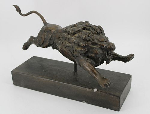 Crook? Signed Bronze Sculpture Of A Lion In Flight