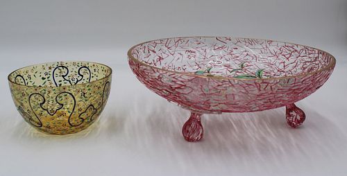 2 Fine Antique Enameled Glass Bowls.