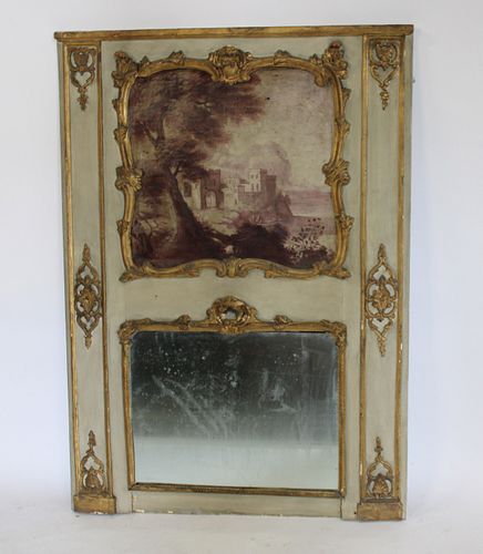 18th Century Carved Paint & Gilt Decorated Trumeau