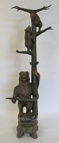 Finely Carved Wood Black Forest Style Bear & Tree