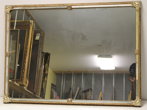 Antique Gilt Mirror With Silvered Metal Corners.