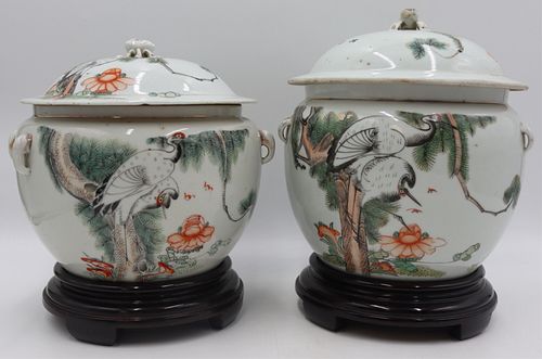 (2) Chinese Famille Verte Lidded Jars.
