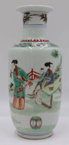 Chinese Famille Verte Rouleau Vase.