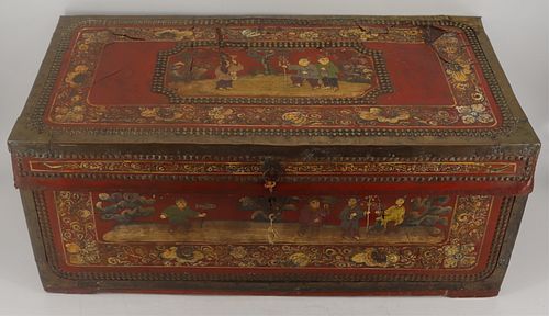 Oriental Lacquered and Paint Decorated Trunk.