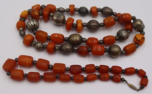 (2) Antique Chinese Amber Beaded Necklaces.