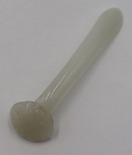 Antique Chinese Carved White Jade Hairpin.