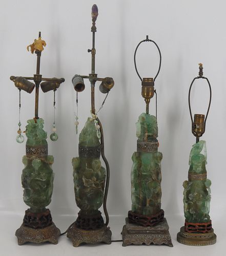 Grouping of (4) Asian Carved Fluorite Lamps.