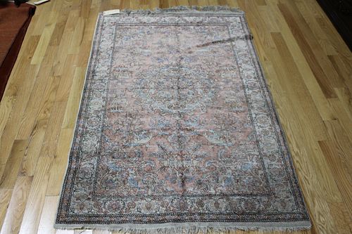 Vintage & Finely Woven Silk Pictorial Carpet