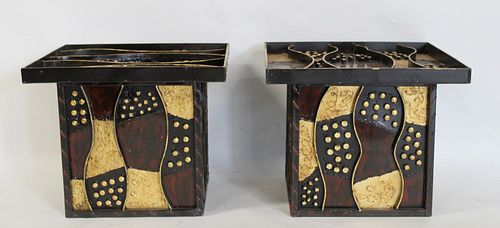 Pair Of Metal Patchwork Tables In The Style Of