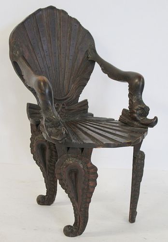 Antique Venetian Carved Grotto Chair.
