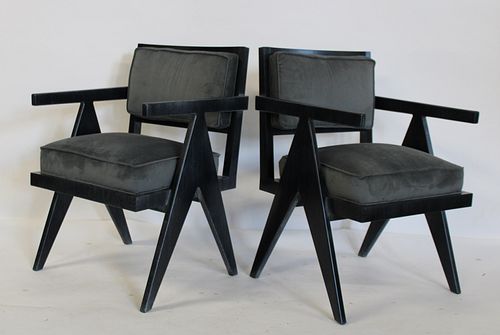 A Vintage Pr Of Ebonised Chairs After