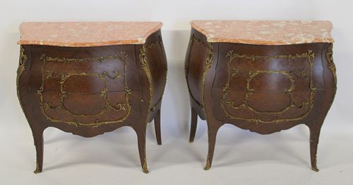 A Vintage Pr Of Louis XV Style Marbletop Commodes