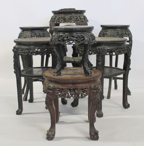 Lot Of 7 Highly Carved Asian Hardwood Stands.