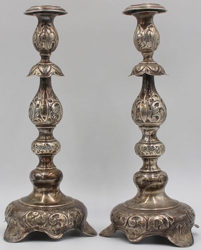 SILVER. Large Russian .875 Silver Candlesticks.