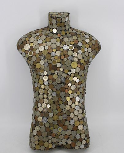 Vintage Torso Overlaid with an Assortment of Coins