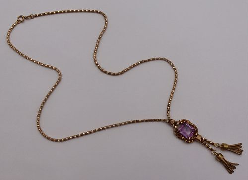 JEWELRY. 18kt Gold and Amethyst Lavalier Necklace.