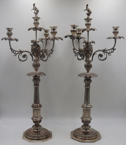 SILVER. Pair of 19th C Signed O. Pini Candelabra.