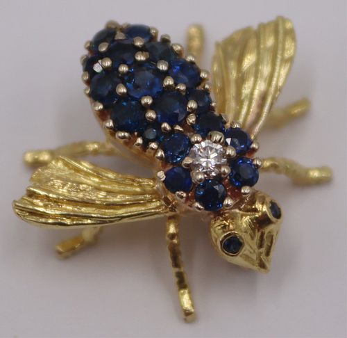 JEWELRY. 18kt Gold Diamond and Sapphire Brooch.