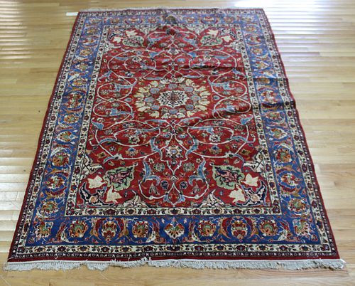 Antique And Finely Hand Woven Isfahan Carpet.