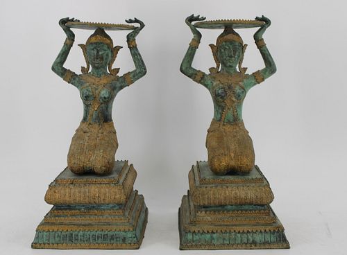 Pair of Patinated and Gilt Decorated Bronze South