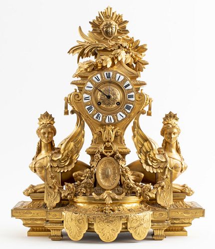 Monumental Louis XVI Style Gilt Bronze Clock