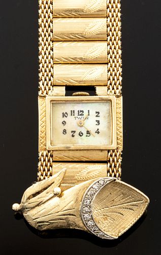 Lady's 14K Gold & Diamond Surprise Watch Bracelet