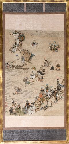 Chinese Ink and Colors on Paper Scroll Painting
