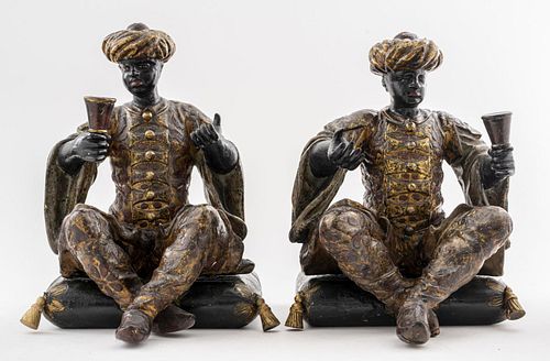 Venetian Polychrome Blackamoor Figures, Pair